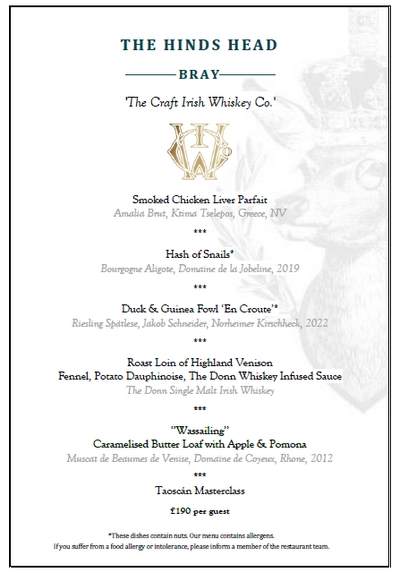 Irish Craft Whiskey Menu